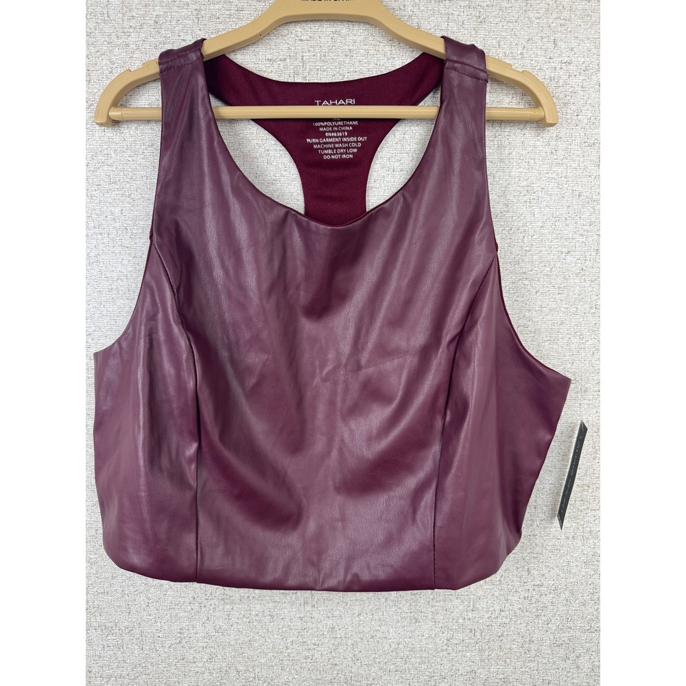 NWT Tahari Sport Faux Leather Racerback Crop Tank XL Burgundy